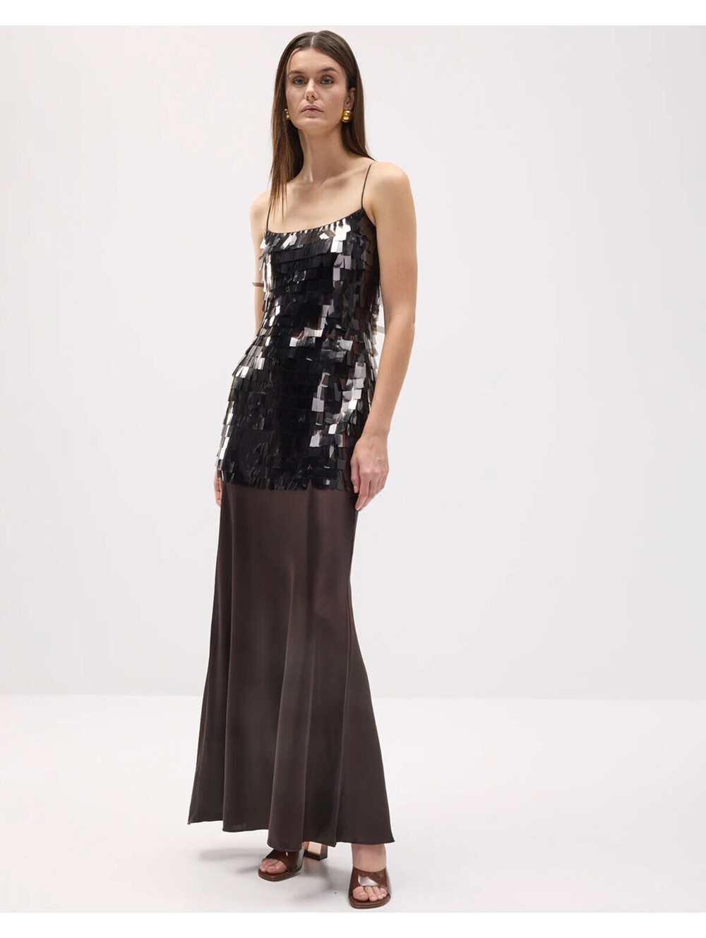 NWT $900 STAUD Mesa Rectangle Sequin Designer Chiffon Cocktail Gown Dress 2/XS